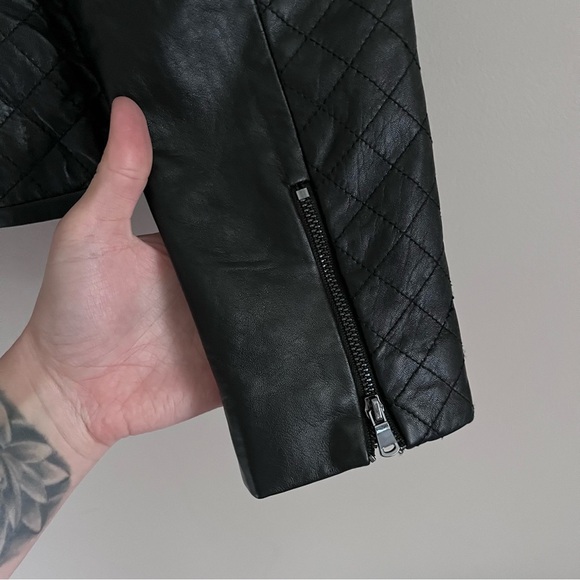 Classic Black Quilted Short Leather Jacket Moto Buttery Lambskin Leather Coat - Picture 8 of 14